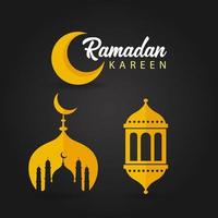 Ramadhan kareem background design logo. Islamic background with crescent moon, lantern, and mosque vector