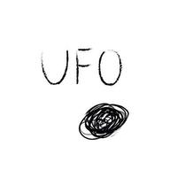 garabatear la ilustración del cosmos en estilo infantil. tarjeta espacial dibujada a mano con letras ovni, agujero negro. en blanco y negro. vector