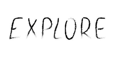 Doodle cosmos lettering in childish style. Hand drawn abstract space text explore. Black and white. vector