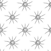 Doodle cosmic seamless pattern in childish style. Hand drawn abstract sun. Black and white. vector