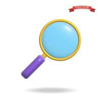3d vector magnifying glass icon, realistic glossy plastic illustration.