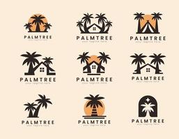 plantilla de logotipo de árbol de casa de palma. se puede utilizar para la ilustración de vector de diseño de logotipo de resort o hotel de playa tropical