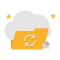 Cloud storage. Digital file organization service with data transferring illustration. vector