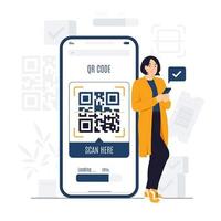 escaneo de código qr para pagar la ilustración del concepto vector