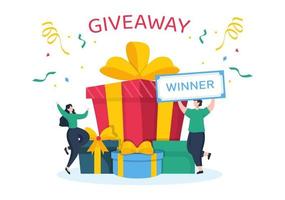 Giveaway Template Hand Drawn Cartoon Flat Illustration with Win a Prize, Surprise Package, Reward and Gift Box Design vector