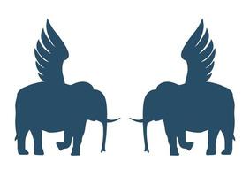 Silhouettes of two elephants with wings vector illustration