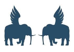 Silhouettes of two elephants with wings vector illustration