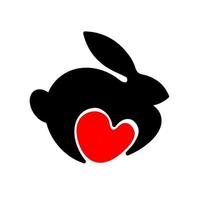 23 year old black water rabbit. Silhouette of a rabbit with a heart. vector