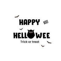 vector illustration of happy helloween day text with owl and bat.