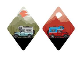 Stocky camper car illustration badge vector