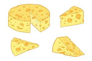 conjunto dibujado a mano de partes y rebanadas de queso. icono de queso. Imágenes Prediseñadas de vector de queso