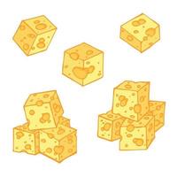 Hand drawn set of cheese parts and slices. Cheese icon. Vector cheese clipart