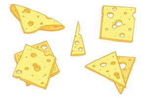 conjunto dibujado a mano de partes y rebanadas de queso. icono de queso. Imágenes Prediseñadas de vector de queso