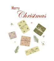 Christmas card. Christmas and New Year greeting card invitation. Gifts, presents, congratulations. vector
