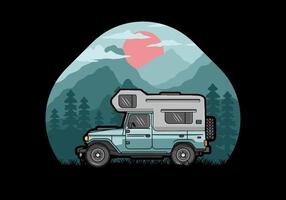 Stocky camper car illustration badge vector