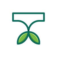 Letter T Leaf Line Ecology Simple Logo vector