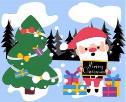 christmas background with santa christmas tree and gifts vector