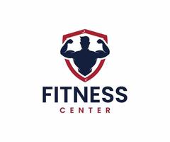 logotipo de gimnasio de fitness con hombre atlético entrenando vector negro y rojo