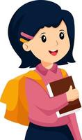 Cute Little Girl Carrying a Book Character Design Illustration vector