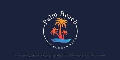 diseño de logotipo de palmera y playa para icono de vacaciones de verano con concepto creativo moderno vector