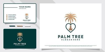 Palm tree icon logo design with heart shape element and business card template vector