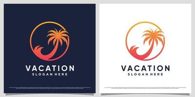 Palm tree logo vector illustration for vacation summer icon with creative element concept