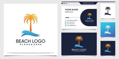 Palm tree and beach logo design illustration with creative concept and business card template vector