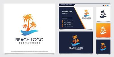 Palm tree and beach logo design illustration with creative concept and business card template vector