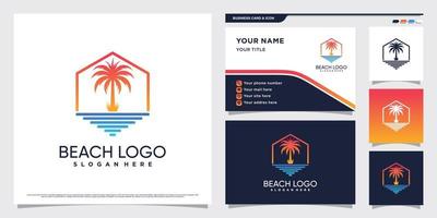 Palm tree and beach logo design illustration with creative concept and business card template vector