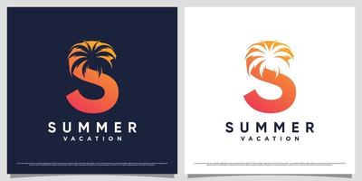 Summer logo design template initial letter s with palm tree icon and modern unique concept vector
