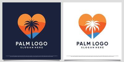 ilustración de vector de logotipo de icono de palmera con elemento de forma de corazón y concepto único creativo