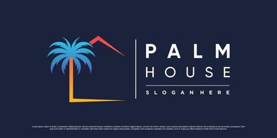 House logo design vector illustration with palm tree icon and modern unique concept