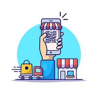 ilustración de icono de vector de dibujos animados de compras en línea. concepto de icono de tecnología empresarial vector premium aislado. estilo de dibujos animados plana