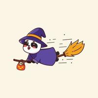 Cute kawaii bruja panda halloween personaje de dibujos animados vector