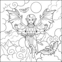 mythological vampire queen, coloring book, outline illustration vector