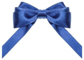 symmetric blue ribbon bow with vertically cut ends photo