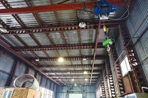 hoist with overhead crane and scales in warehouse photo