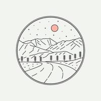 diseño de la naturaleza nevada en línea mono para placa, pegatina, parche, diseño de camisetas, etc. vector