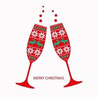 Two champagne glasses with Scandinavian pattern. Symbol of holiday vector