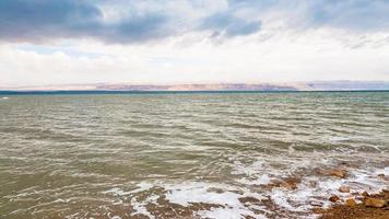 view of Dead Sea in winter morning photo