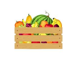 Wooden box with fresh fruits. Vector Illustration.