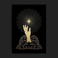 Hand reaching for the glowing stars in the sky vector