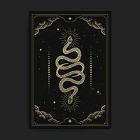 Gold colored magical twin snakes with hand drawn style vector