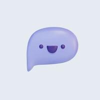 Icono de burbuja de voz 3D con cara divertida. cuadro de mensaje de dibujos animados aislado sobre fondo azul. redes sociales, comunicación, chat. elemento de diseño vectorial realista.