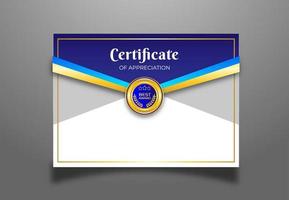 diseño de plantilla de certificado azul dorado de lujo vector