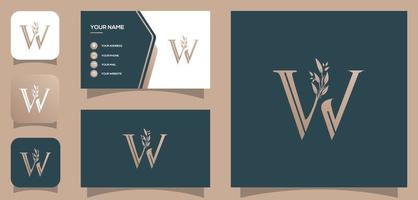 gráfico vectorial de letra w premium, lujo, diseño de logotipo de hoja de moda con plantilla de tarjeta de visita vector