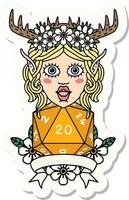 sticker of a elf druid character with natural 20 dice roll vector