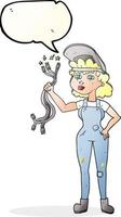 freehand drawn speech bubble cartoon electrician woman vector