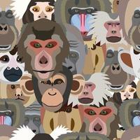 Different types of monkeys pattern. Vector illustration, EPS 10