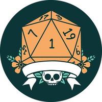 icon of natural one d20 dice roll vector